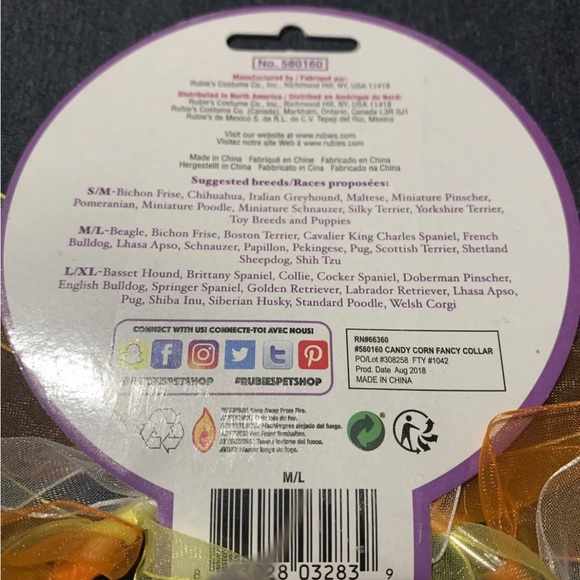 Rubie's 580160-M-L Fancy Candy Corn Pet Collar Medium/Large Great for Halloween - Picture 3 of 3